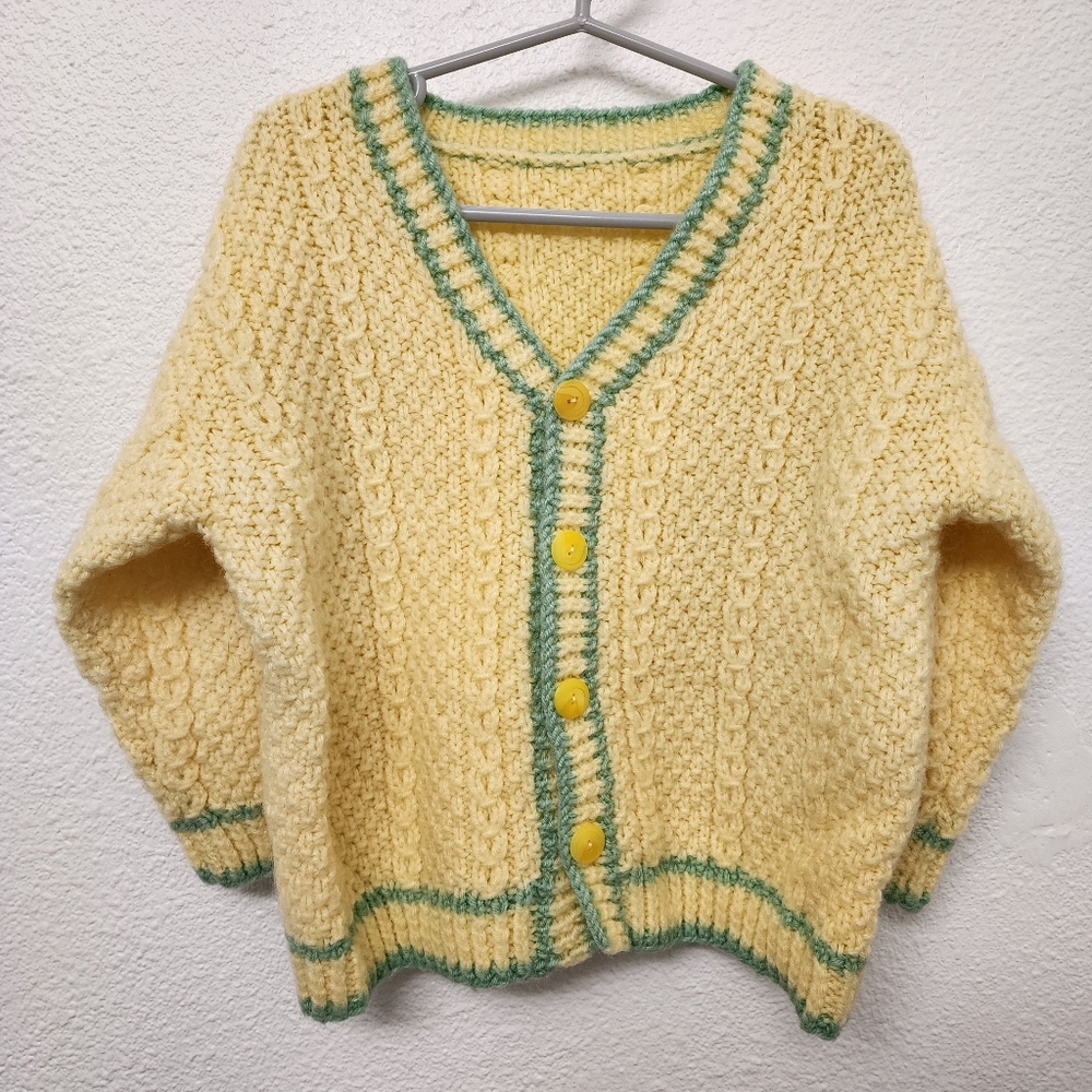 Handmade Crochet Girls Pastel Yellow & Green Cardigan
